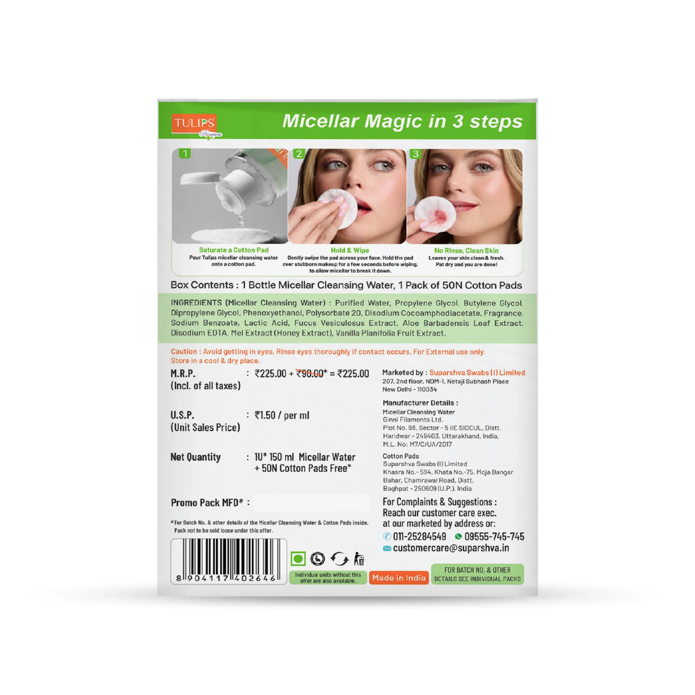 Tulips Makeup Remover Kit - Tulips Micellar Water 150ml - Image 2