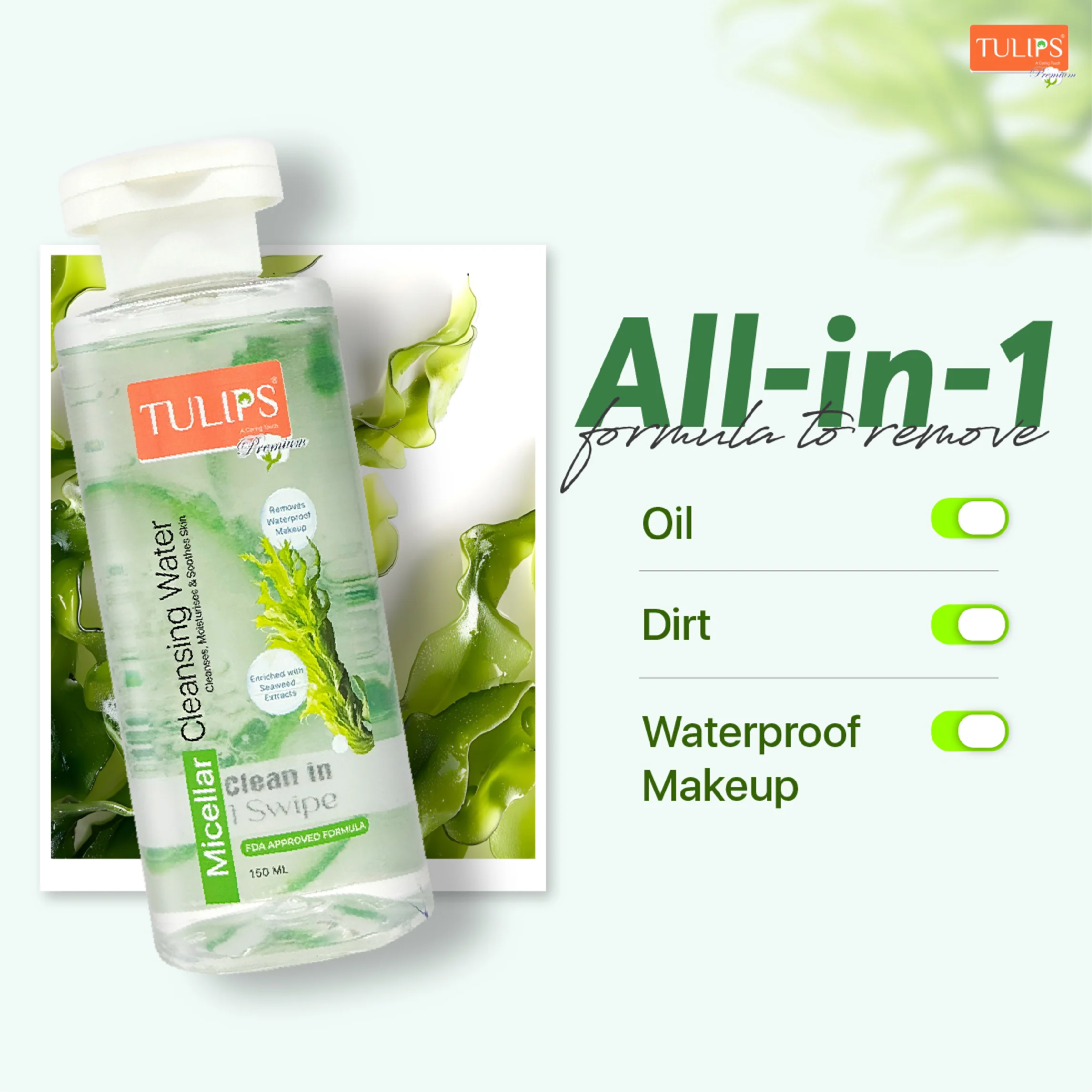 Tulips Makeup Remover Kit - Tulips Micellar Water 150ml - Image 3