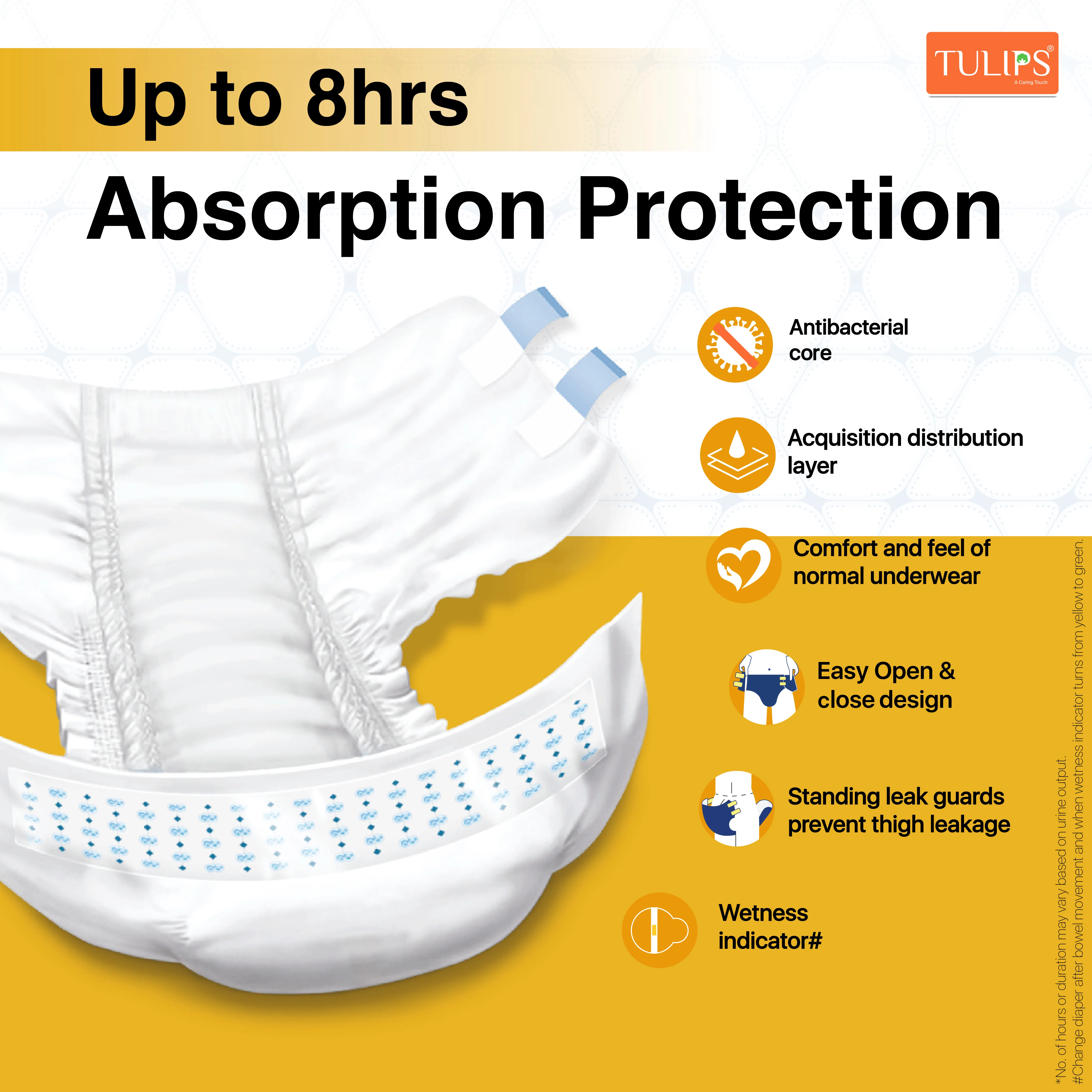 TULIPS Adult Diaper Tape Style- Leak Proof Protection for Bedridden Elders (Medium) - Image 4