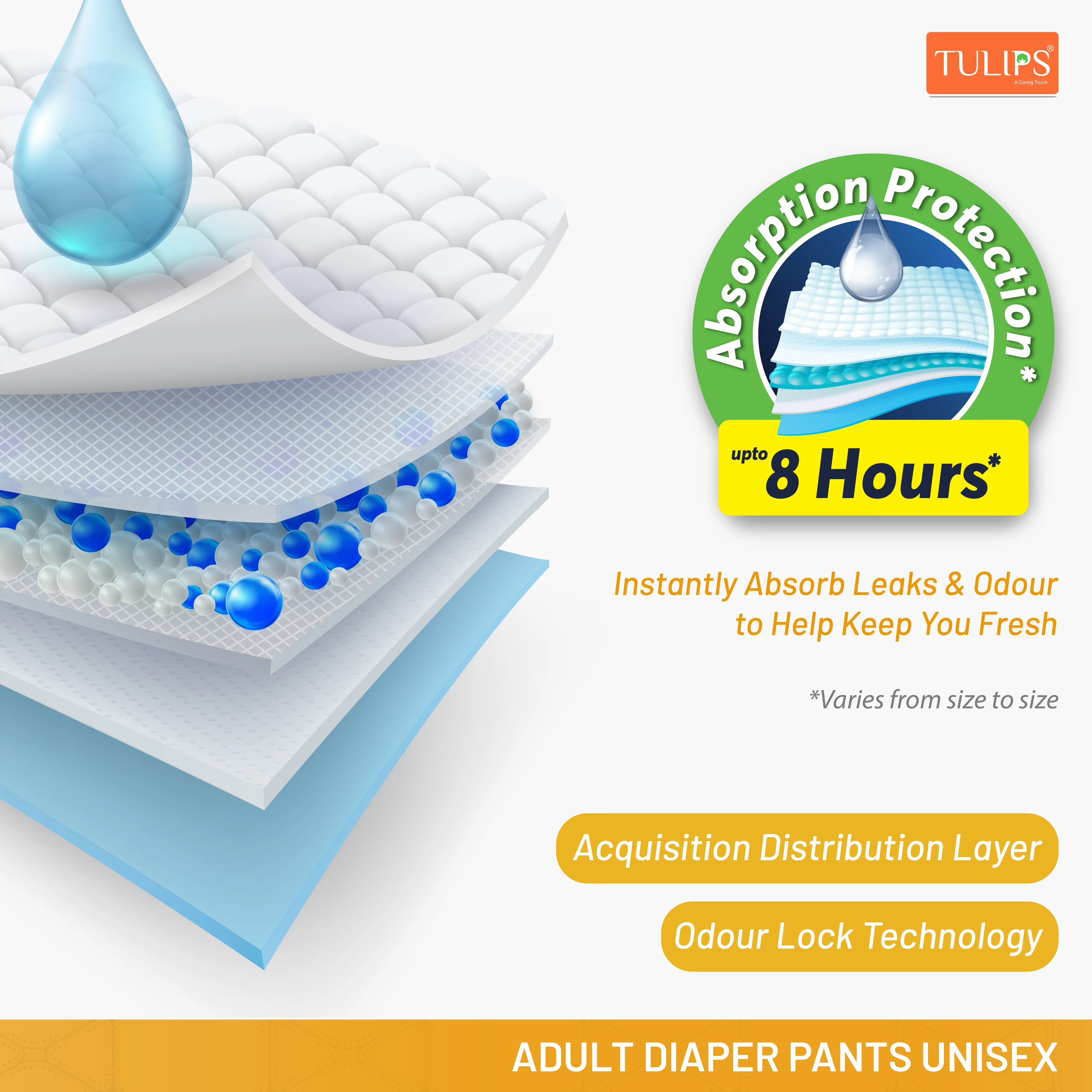 TULIPS Adult Diaper Tape Style- Leak Proof Protection for Bedridden Elders (Medium) - Image 5